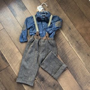 Mud pie boys outfit with suspenders and bow tie